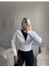 Bel Korse Kapşonlu Hırka - BEYAZ
