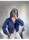 Bel Lastik Crop Hırka - İNDİGO