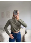 Bel Lastik Crop Sweat - HAKİ
