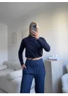 Bel Lastik Crop Sweat - LACİVERT
