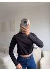 Bel Lastik Crop Sweat - SİYAH