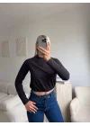 Bel Lastik Crop Sweat - SİYAH
