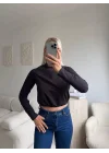 Bel Lastik Crop Sweat - SİYAH