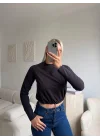Bel Lastik Crop Sweat - SİYAH