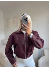 Bel Lastik Deri Ceket - BORDO
