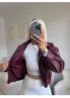 Bel Lastik Deri Ceket - BORDO