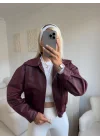 Bel Lastik Deri Ceket - BORDO