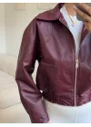 Bel Lastik Deri Ceket - BORDO