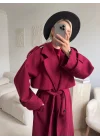 Beli Kuşaklı Kaşe Kaban - BORDO