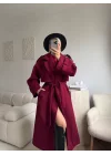 Beli Kuşaklı Kaşe Kaban - BORDO