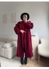 Beli Kuşaklı Kaşe Kaban - BORDO