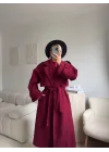 Beli Kuşaklı Kaşe Kaban - BORDO