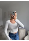 Bisiklet yaka Crop - BEYAZ