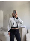 Biyeli Crop Hırka - BEYAZ