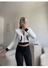 Biyeli Crop Hırka - BEYAZ