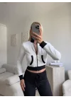 Biyeli Crop Hırka - BEYAZ