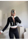 Biyeli Crop Hırka - SİYAH
