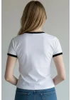 Biyeli Crop Tişört - BEYAZ