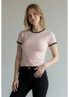 Biyeli Crop Tişört - PUDRA