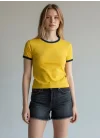 Biyeli Crop Tişört - SARI