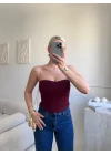 Biyeli Straplez Crop - BORDO