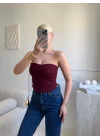 Biyeli Straplez Crop - BORDO