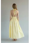 Boyun Bağlamalı Poplin Elbise - SARI
