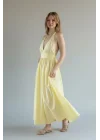 Boyun Bağlamalı Poplin Elbise - SARI
