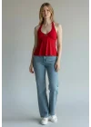 Boyundan Geçmeli Aksesuar Crop - KIRMIZI