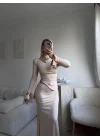 Büzgü Detay Fırfırlı İkili Takım - BEJ