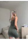 Büzgü Detaylı Mini Elbise - YEŞİL
