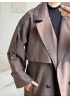 Çizgili Premium Oversize Trençkot - KAHVE