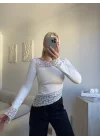 Dantel Şeritli Asimetrik Bluz - BEYAZ
