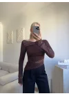 Dantel Şeritli Asimetrik Bluz - KAHVE