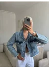 Denim Breeze-Beli Kesik Açık Mavi Jean Ceket