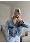 Denim Breeze-Beli Kesik Açık Mavi Jean Ceket