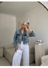 Denim Breeze-Beli Kesik Açık Mavi Jean Ceket