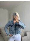 Denim Breeze-Beli Kesik Açık Mavi Jean Ceket