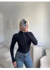 Dik Yaka Fermuar Bodysuit