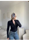 Dik Yaka Fermuar Bodysuit