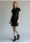 Düğmeli Denim Elbise