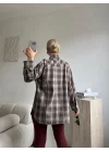 Ekose Oversize Gömlek Ceket - KAHVE