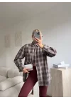 Ekose Oversize Gömlek Ceket - KAHVE