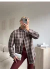 Ekose Oversize Gömlek Ceket - KAHVE