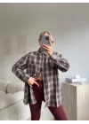 Ekose Oversize Gömlek Ceket - KAHVE