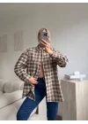 Ekose Oversize Gömlek Ceket - BEJ