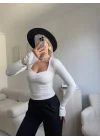 Elegant Kare Yaka Bluz - BEYAZ