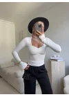 Elegant Kare Yaka Bluz - BEYAZ