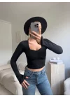 Elegant Kare Yaka Bluz - SİYAH