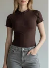 Fermuar Detay Bodysuit - KAHVE